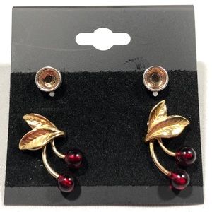 2 PAIRS of EARRINGS - Light Yellow Stone and Cherrys